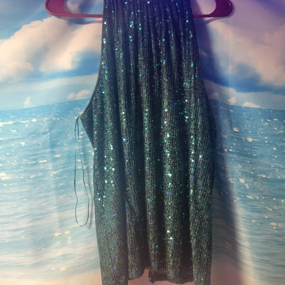 Halogen NWOT Shimmering Green Sequin Sleeveless Top Women's Size 1X